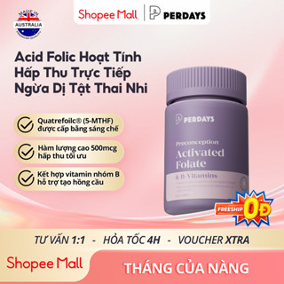Viên Uống Bổ Sung Acid Folic 5-MTHF & Vitamin B Cho Mẹ Bầu - PERDAYS Activated Folate - Lọ 60 Viên