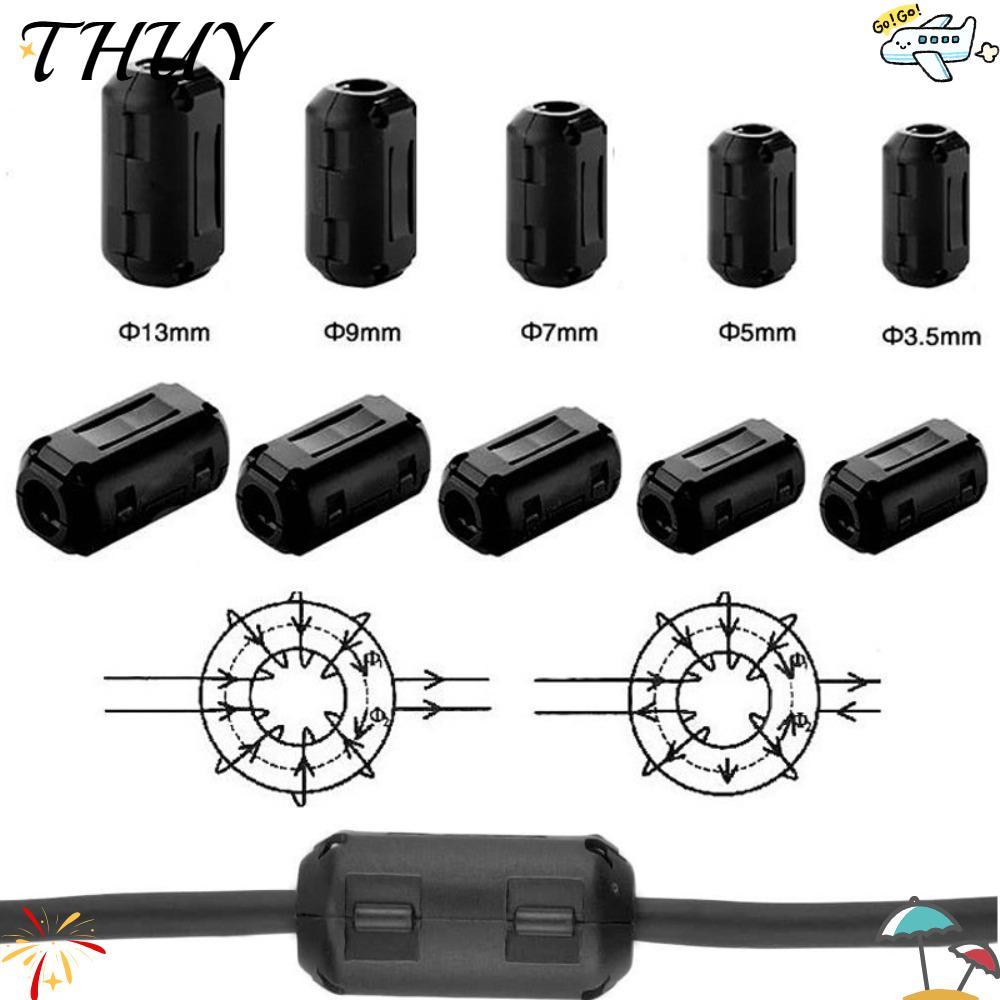 Kẹp hạt Ferrite lõi vòng THUY, Cuộn dây Choke màu đen chống nhiễu EMI RFI Tiếng ồn, Kẹp lọc loại Sna