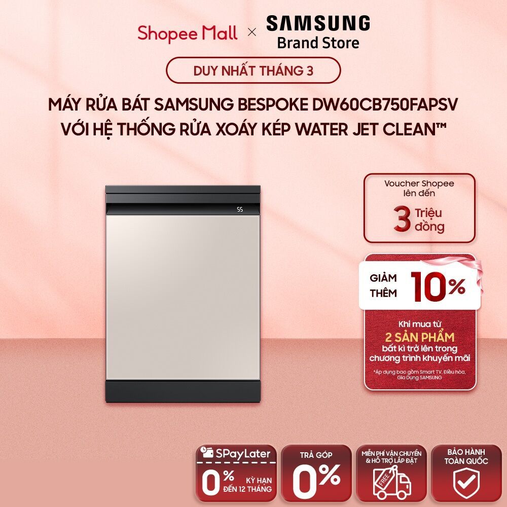 [MIỄN PHÍ VẬN CHUYỂN] Máy rửa bát Samsung Bespoke DW60CB750FAPSV với hệ thống rửa xoáy kép Water Jet