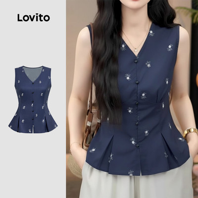 Lovito Áo nữ xuân hè ôm eo nút phong cách thường ngày L171ED062