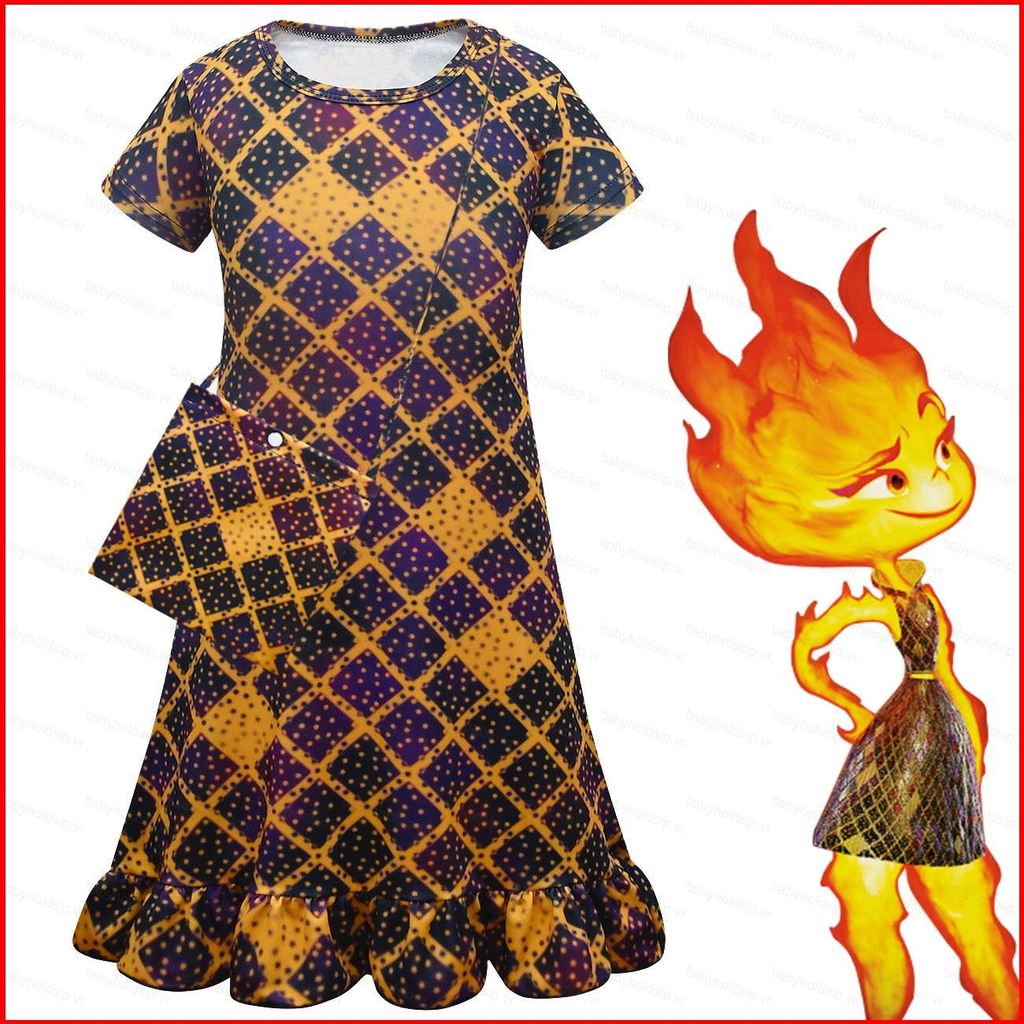 BS1 Pixar Hoạt Hình Nguyên Tố Ember Cosplay Đầm Và Túi Đeo Vai Quà Tặng Cho Bé Gái Công Chúa Váy Dài