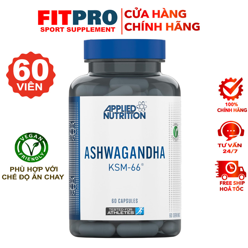 Viên Uống Sâm Ấn Độ Applied Nutrition Ashwagandha KSM 66 (60 Viên) Giảm Stress | FITPRO