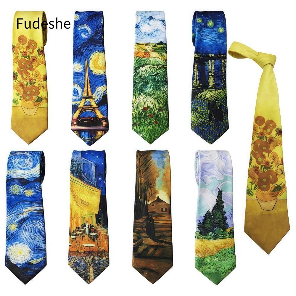 FUDESHE Dây Buộc Nam Cổ Điển, Vải Mềm Mịn, Pattern Nghệ Thuật Van Gogh - Phụ Kiện Thời Trang Cho Áo 