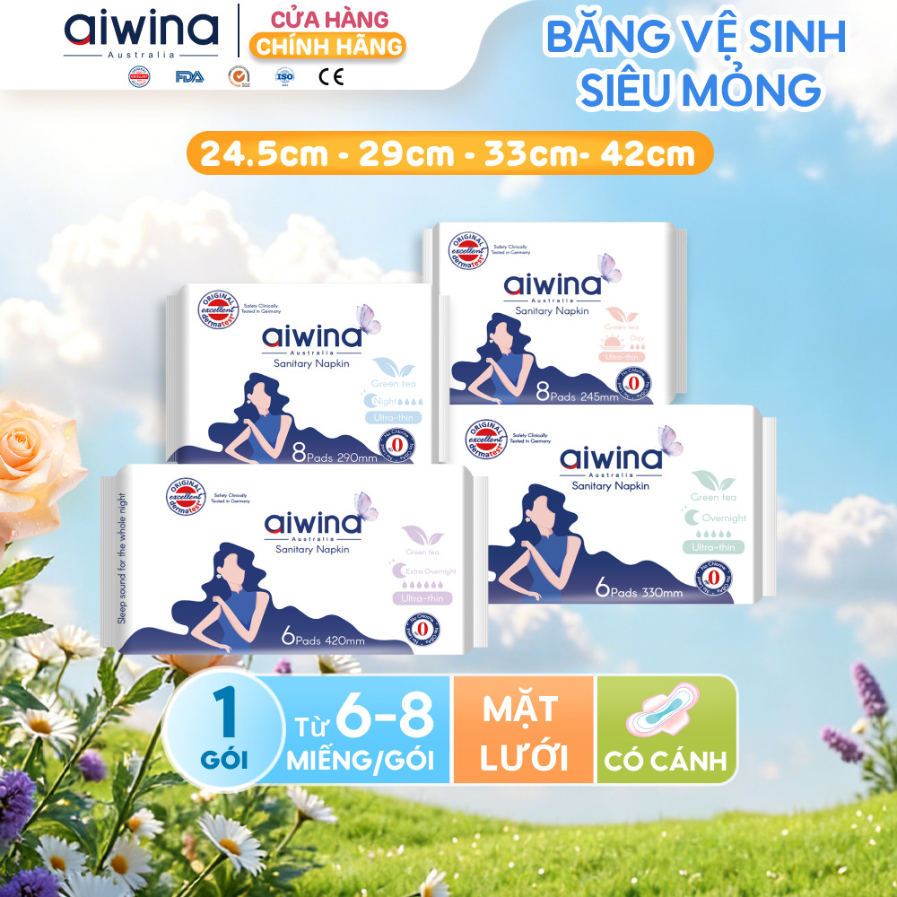 Băng vệ sinh Aiwina siêu mỏng ban ngày 24.5cm, ban đêm 29cm/33cm/42cm