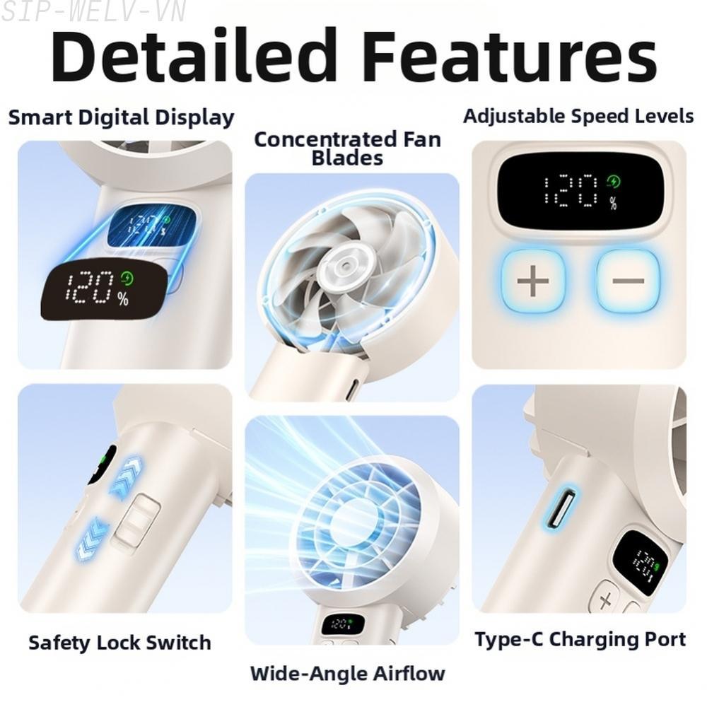 {WELV}Handheld Fan Sleek Design Noise Reduction Technology Below 36dB Built-in Battery