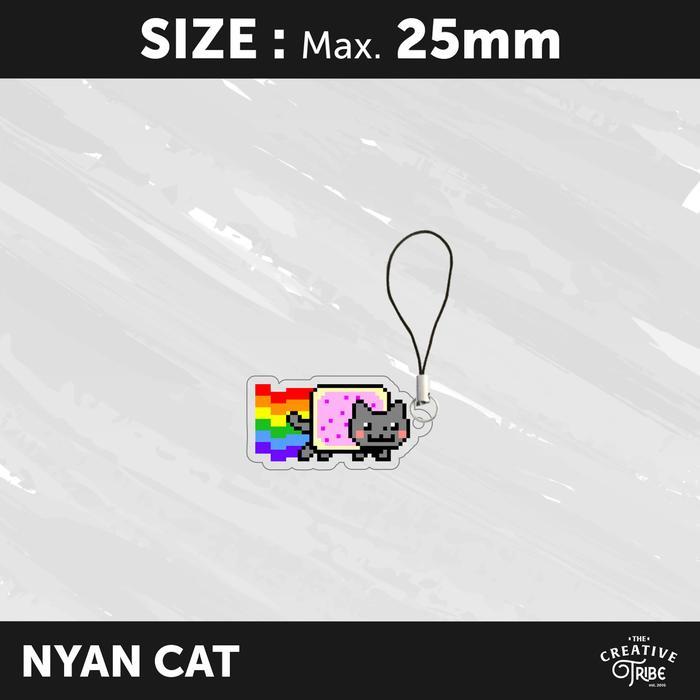 Pixel Art - Gantungan HP Akrilik 3mm - Aksesoris Charm Nyan Cat Pacman - Nyan Cat, Max 25mm