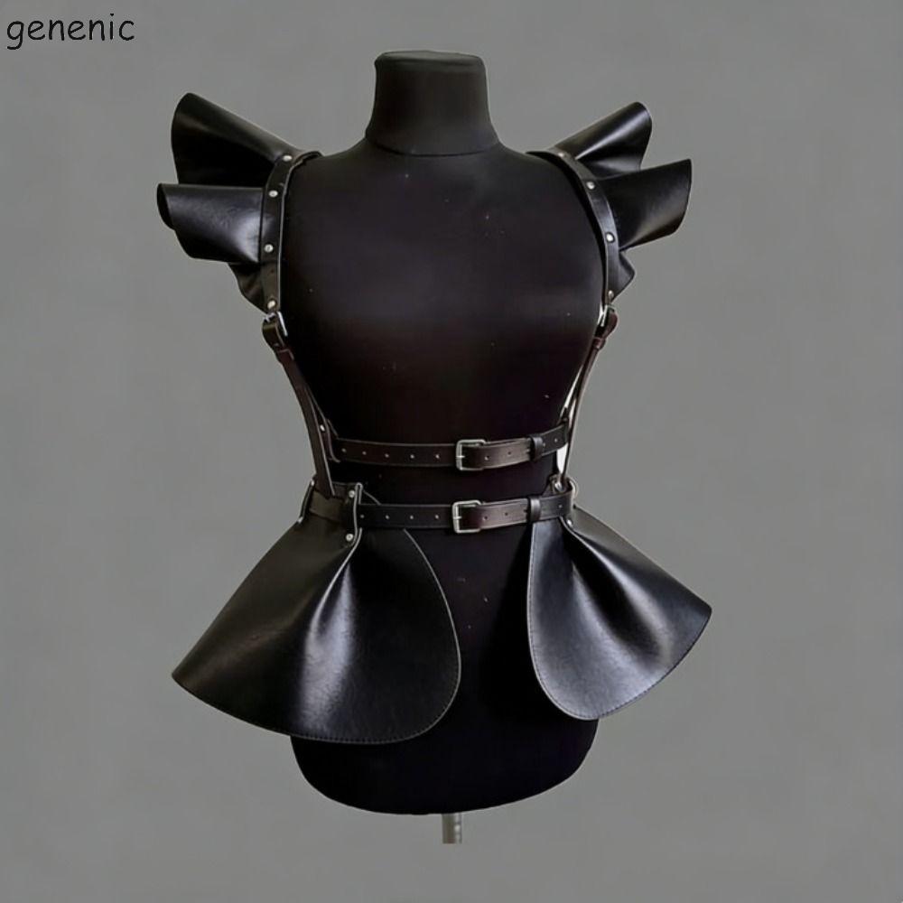 GENENIC Outfit cosplay bondage, váy retro ruffle hem cyberpunk suspender, thiết kế thoáng mát chữ A 
