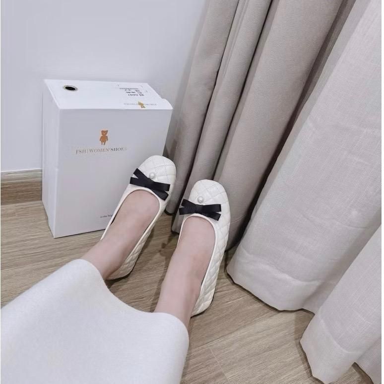 Giày Búp Bê Lolita Nữ  Đế Thấp 1,5cm Mềm Dẻo Chất Da Trần Chỉ Nơ Đen Mới Sang Trọng Size 35-39