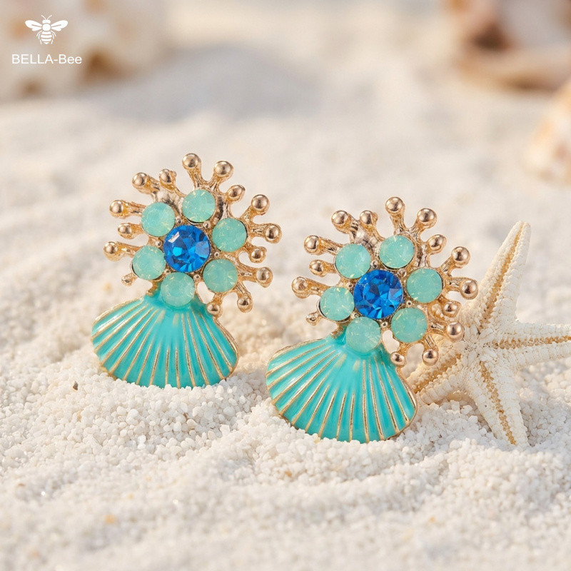 Tai Nghe Bông Bella-Bee Style Boho Vỏ Xanh, Fake Diamond Accents - Quà Tặng Perfect cho Kỳ Nghĩ Dịp 