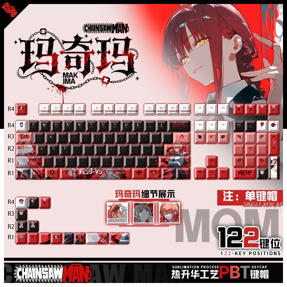 Keycap Makima Chainsaw Man | PBT Keycap Chính/Side Engraved Xuyên Đèn
