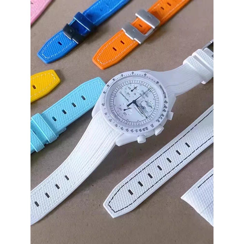 [Dây đeo] Đồng hồ thay thế Dây đeo chung Omega SNOOPY SNOOPY Giao diện hồ quang pha mặt trăng trắng 