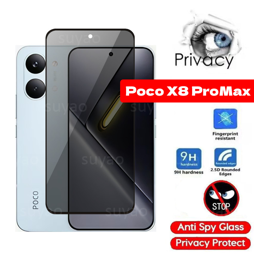 Mở khóa vân tay Chống gián điệp cho Xiaomi Poco X8 Pro Max ProMax Full Privacy Tempered Peek Glass P