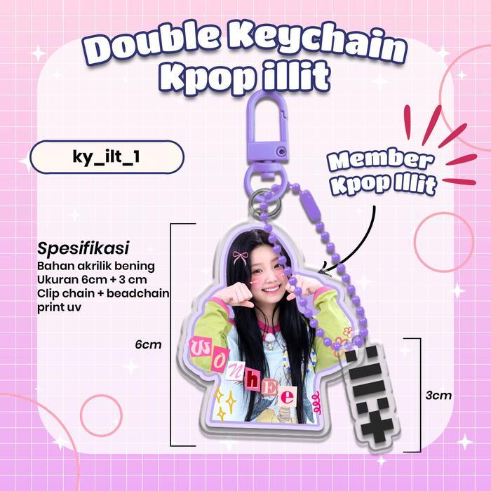 Merch Kpop Illit Gantungan Kunci Acrylic | Keychain Lucu Double Chain Print UV | Aksesoris Tas & i