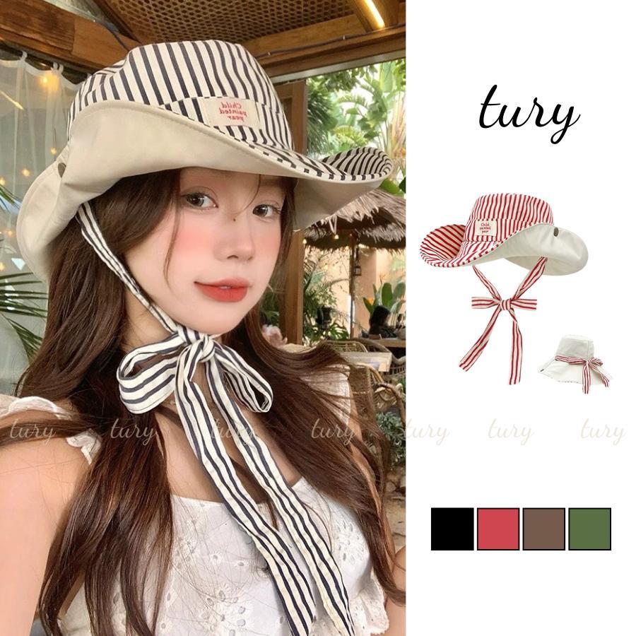 Mũ Tai Bèo Unisex Nam Nữ - Tury - Mũ Vải Hai Mặt Cột Nơ Họa Tiết Sọc Xinh Xắn - NV114