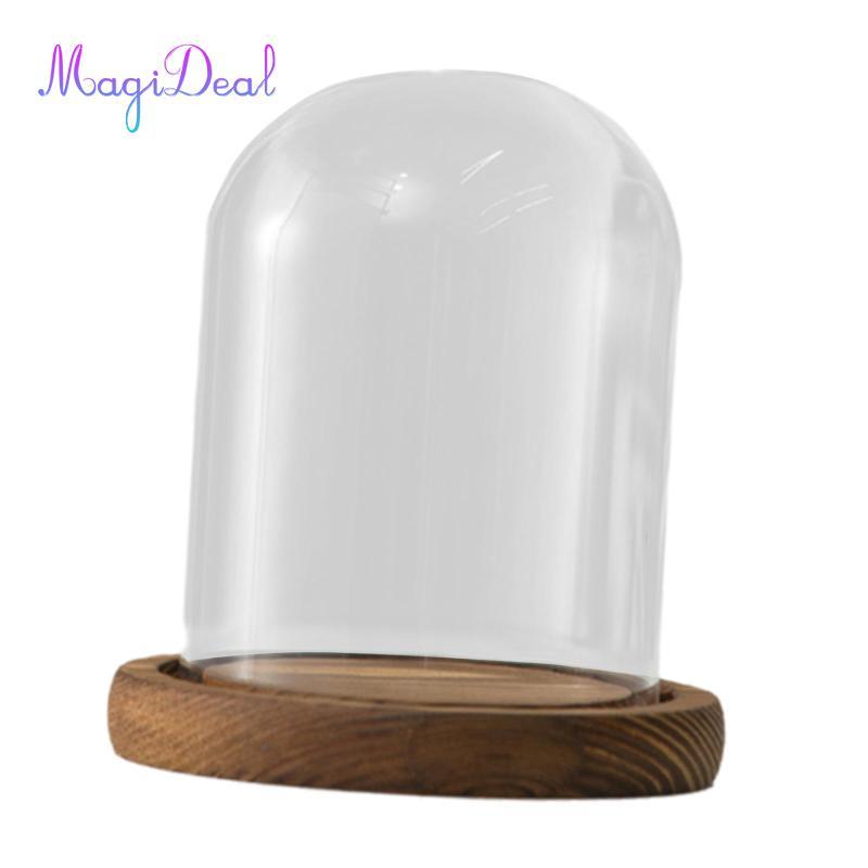 MagiDeal Glass Dome Cloche Bell Jar Hộp trưng bày để bàn tròn với đường kính đế gỗ
