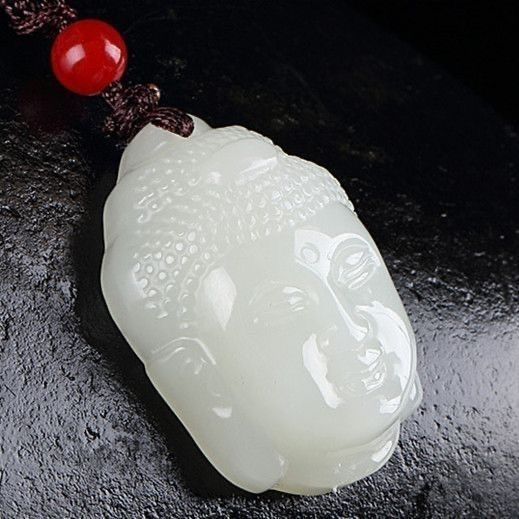 Mặt dây chuyền đầu Phật và Quan Âm bằng ngọc trắng, phù hợp cho nam nữ