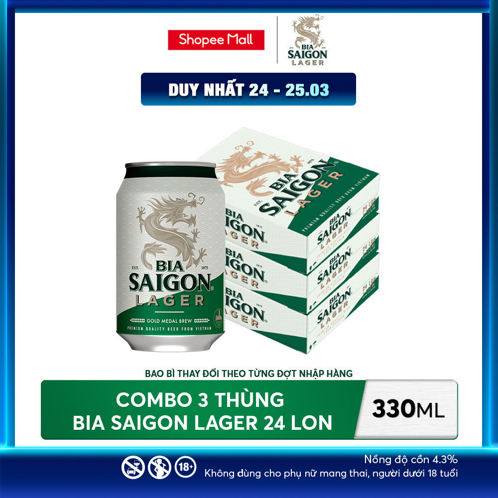 Nồng Độ Cồn 4.3% - Combo 3 Thùng 24 Lon Bia Saigon Lager 330ml