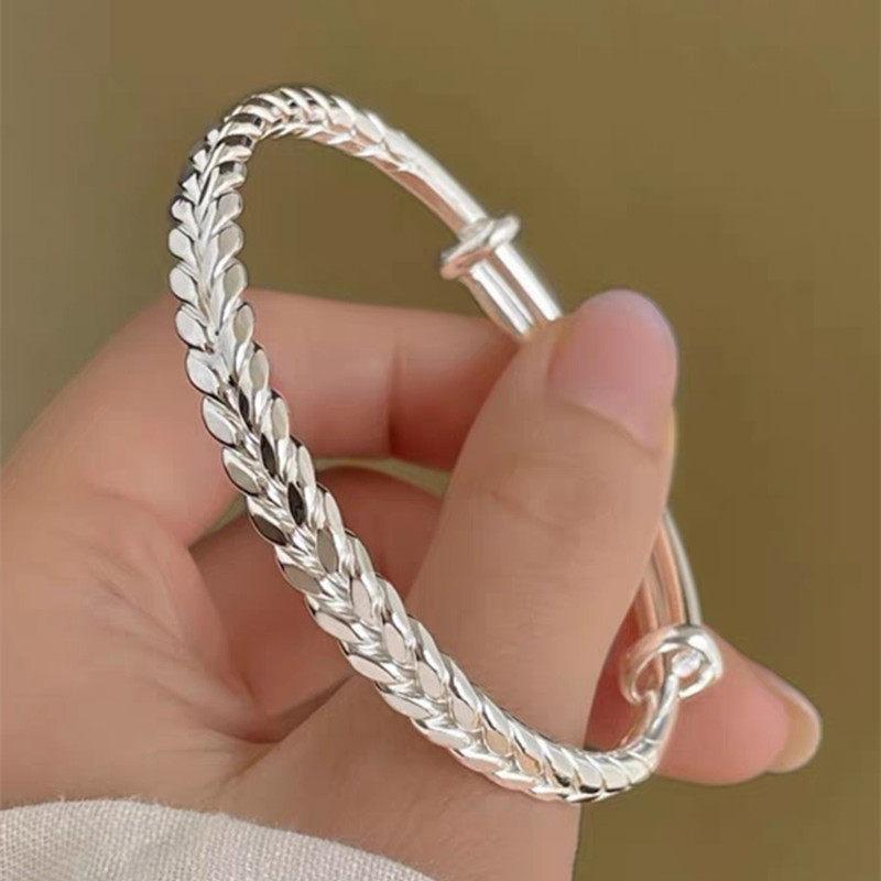 Tai An Toàn Bạc Nguyên Chất 999 Sterling Bạc 999 Sterling Bạc Lúa Mì Tai Vòng Tay Nữ Chắc Chắn Thiết