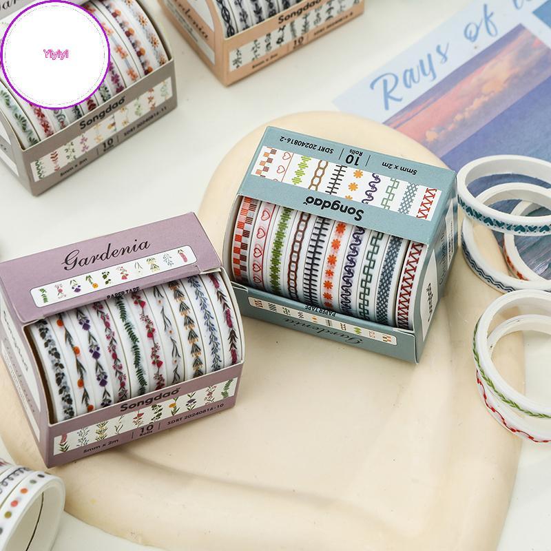 Yiyi 10Rolls Slim Basic Washi Tape Scrapbooking Supplies Washi Tape Set Rainbow Cinta Adhesva Decora