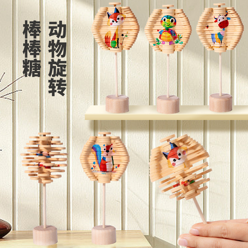 Spot Goods#Wooden Fibonacci Spiral Tree Rotating Lollipop Wooden Fibonacci Sequence Children's Fun S