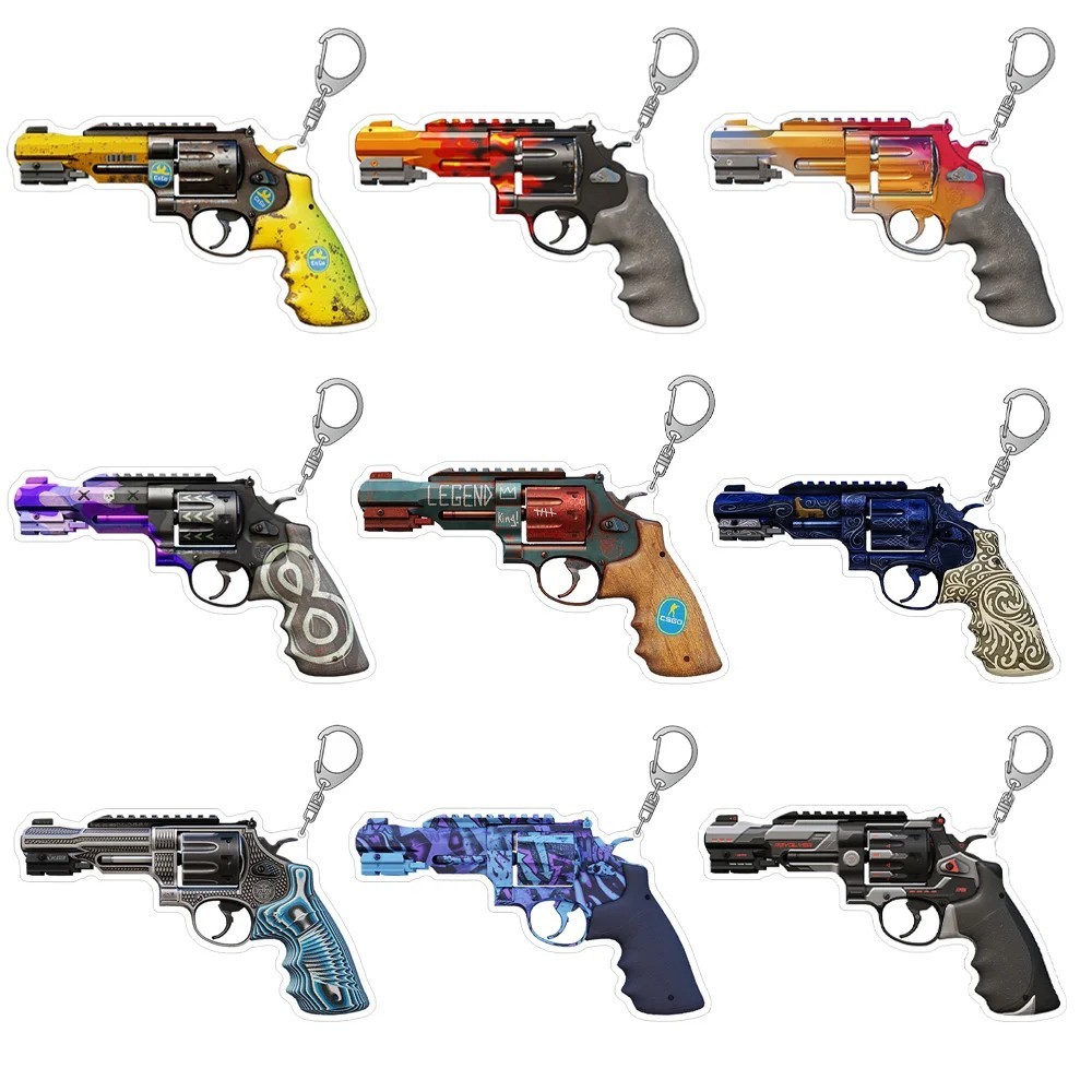 Móc khóa CS2 CSGO mô hình súng R8 Revolver Crimson Web Acrylic Mica trang trí balo túi xách phụ kiện