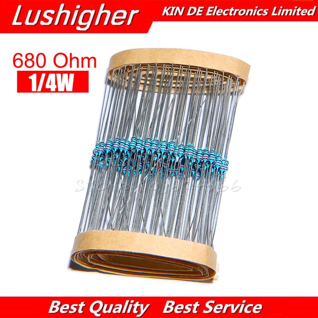 100 Chiếc 680 Ohm 1 / 4W 680R Phim Kim Loại Điện Trở 1% Lỗi