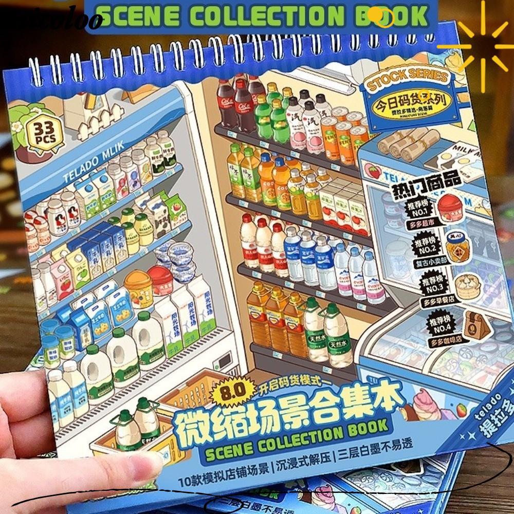 Nhãn dán phong cảnh NICOLOO, Nhãn dán cảnh cửa hàng cỡ lớn dễ thương, PET 10 cảnh 33 tờ Nhãn dán xếp