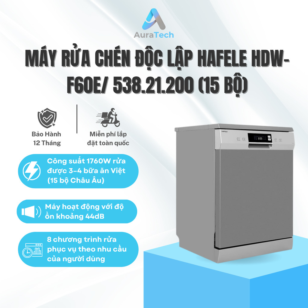 [MIỄN PHÍ LẮP ĐẶT TOÀN QUỐC] Máy rửa chén độc lập Hafele HDW-F60E 538.21.200 (15 bộ) - BH 36 Tháng