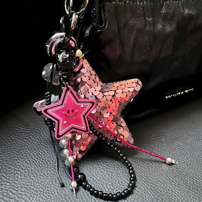 Black Pink Sequins XINGX Flash Eye-Catching Niche Sweet Bitter Kooky Girl Bag Keychain Pendant Femal