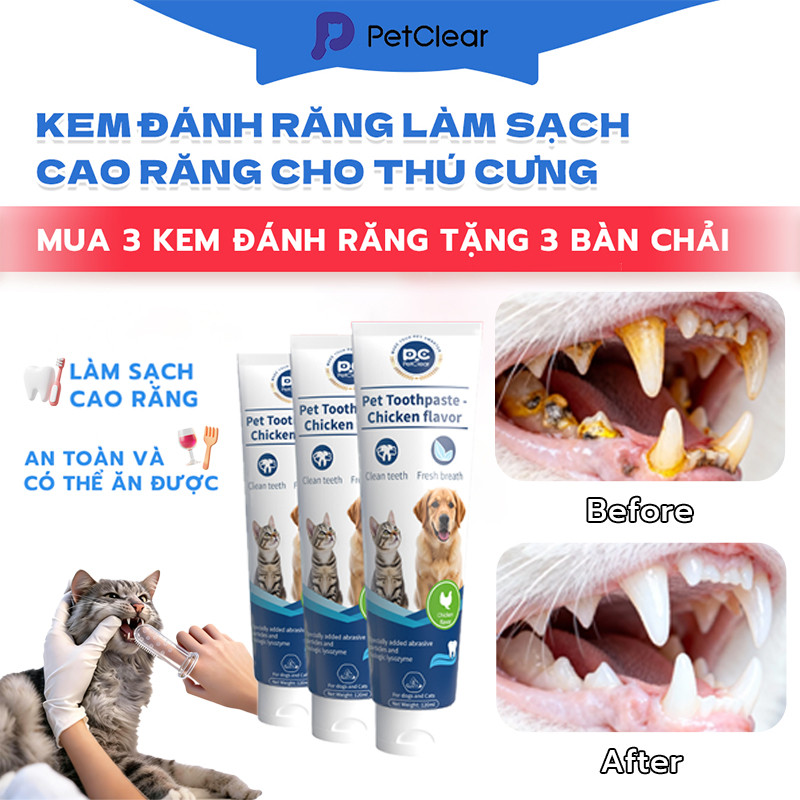 【Mua 3 Tặng 3 Bàn Chải】Kem Đánh Răng Petclear Cho Chó Mèo – Dễ Nuốt, Sạch Răng, Hơi Thở Thơm Dịu