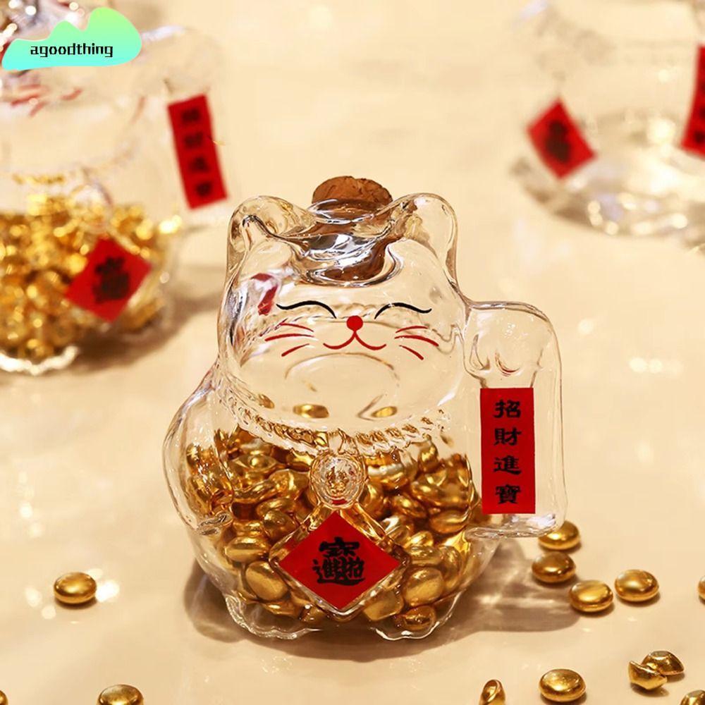 AGOODTHING Heo Đất, Lọ Tiền Thủy Tinh, Phim Hoạt Hình Mini Mèo May Mắn Đậu Vàng Chai Bảo Quản Cho Ph