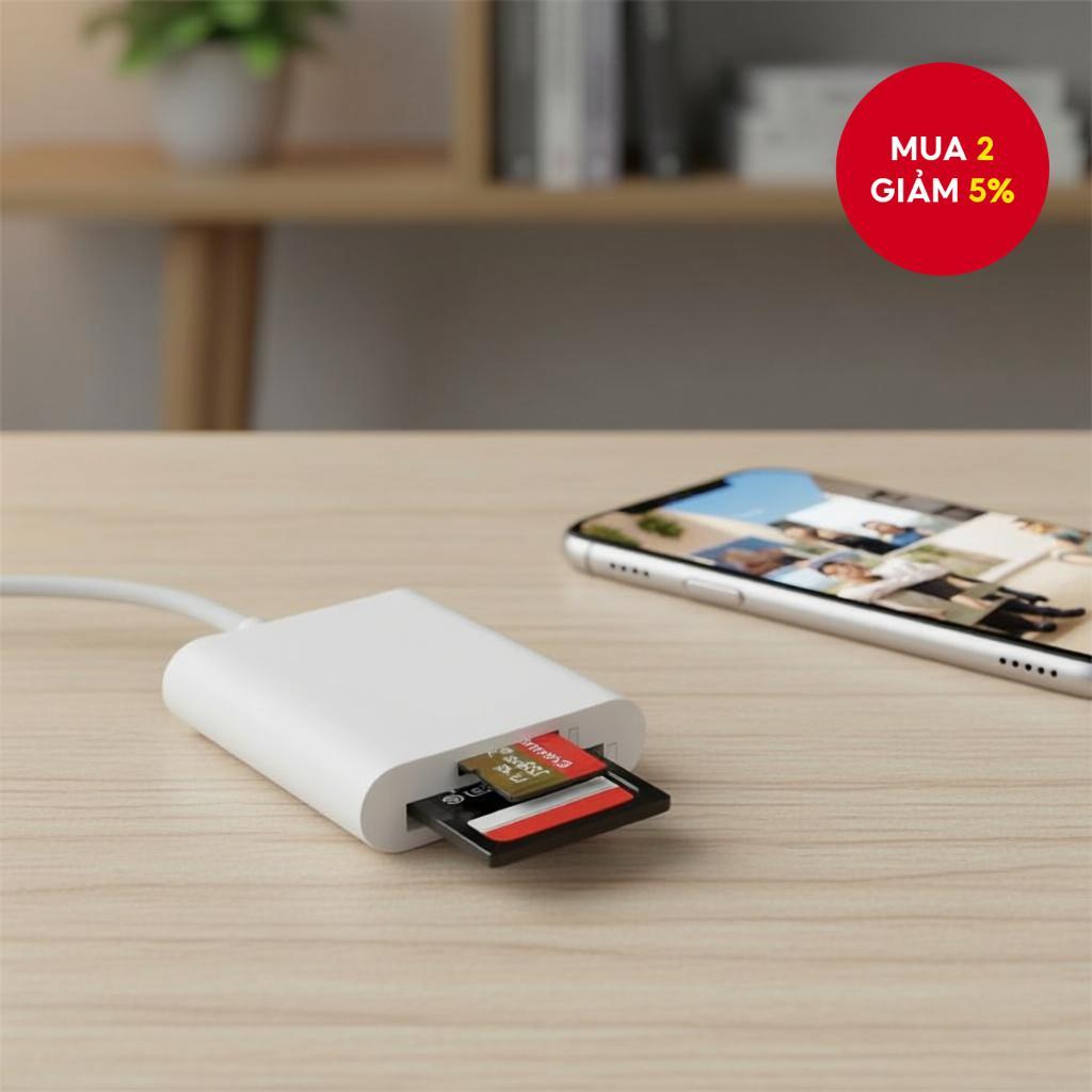 Cáp chuyển đổi OTG Type C VGA 2 trong 1 đọc thẻ SD TF cho iPhone iPad Camera