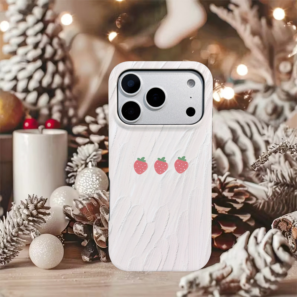 Dâu Tây Trên Nền Trắng 2IN1 Ốp Lưng Điện Thoại IPhone17 / 16 / 15 / 14 / 13 / 12 / 11 Ốp Lưng Chống 