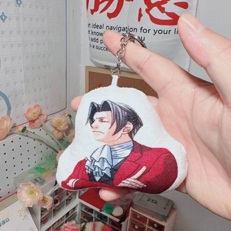 PW Ace Attorney Miles Edgeworth Biểu tượng cảm xúc mặt dây chuyền giọng nói búp bê trừu tượng làm bằ