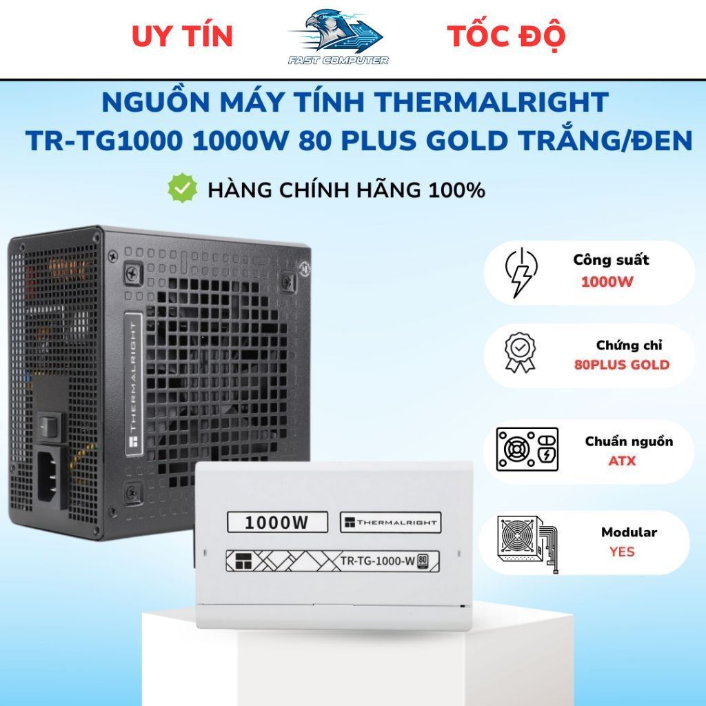 Nguồn máy tính THERMALRIGHT  TR-TG1000 1000W 80 Plus Gold Trắng/Đen - Hàng chính hãng bảo hành 36 th