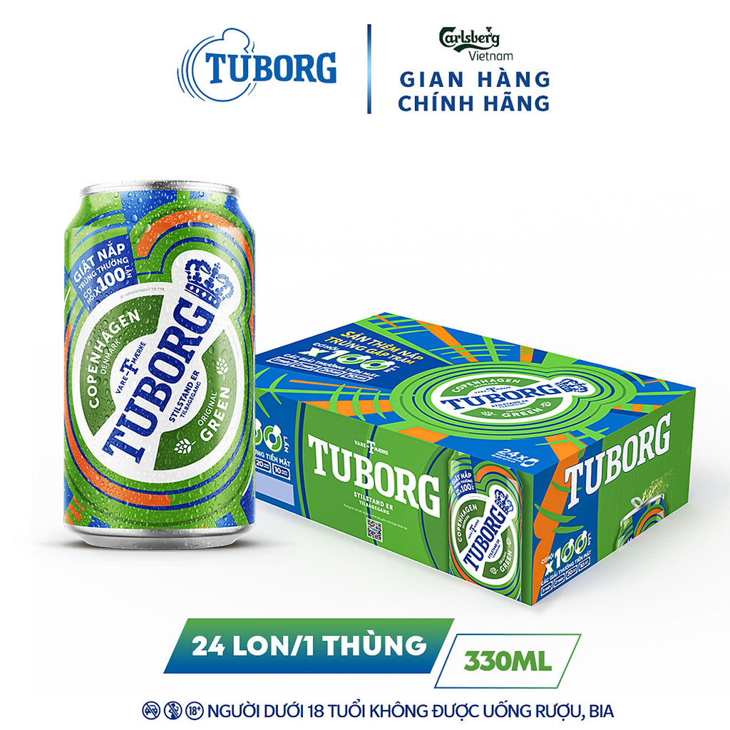 Thùng 24 lon Bia Lager Tuborg (330ml/lon) - Độ cồn 4.6%