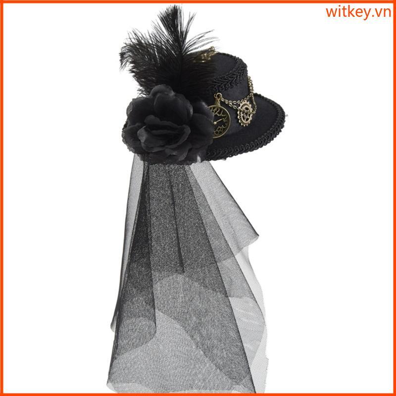 Mũ Steampunk WIT có Veil Halloween Goth Hat Goth Hat Steampunk Time Traveler