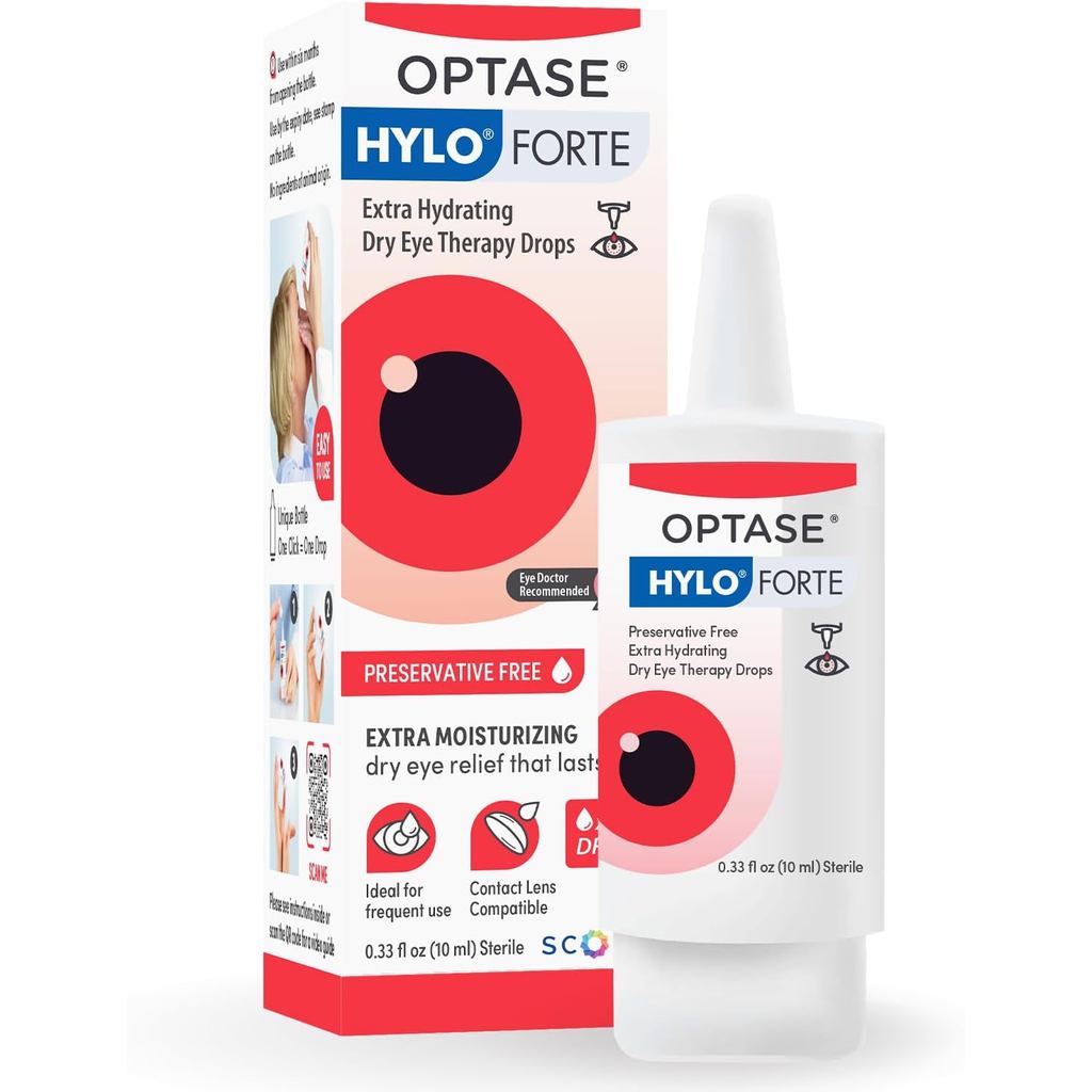 Thuốc nhỏ mắt khô Optase HYLO Forte, không chứa chất bảo quản 300 giọt – Thêm độ ẩm – Axit Glycorin 