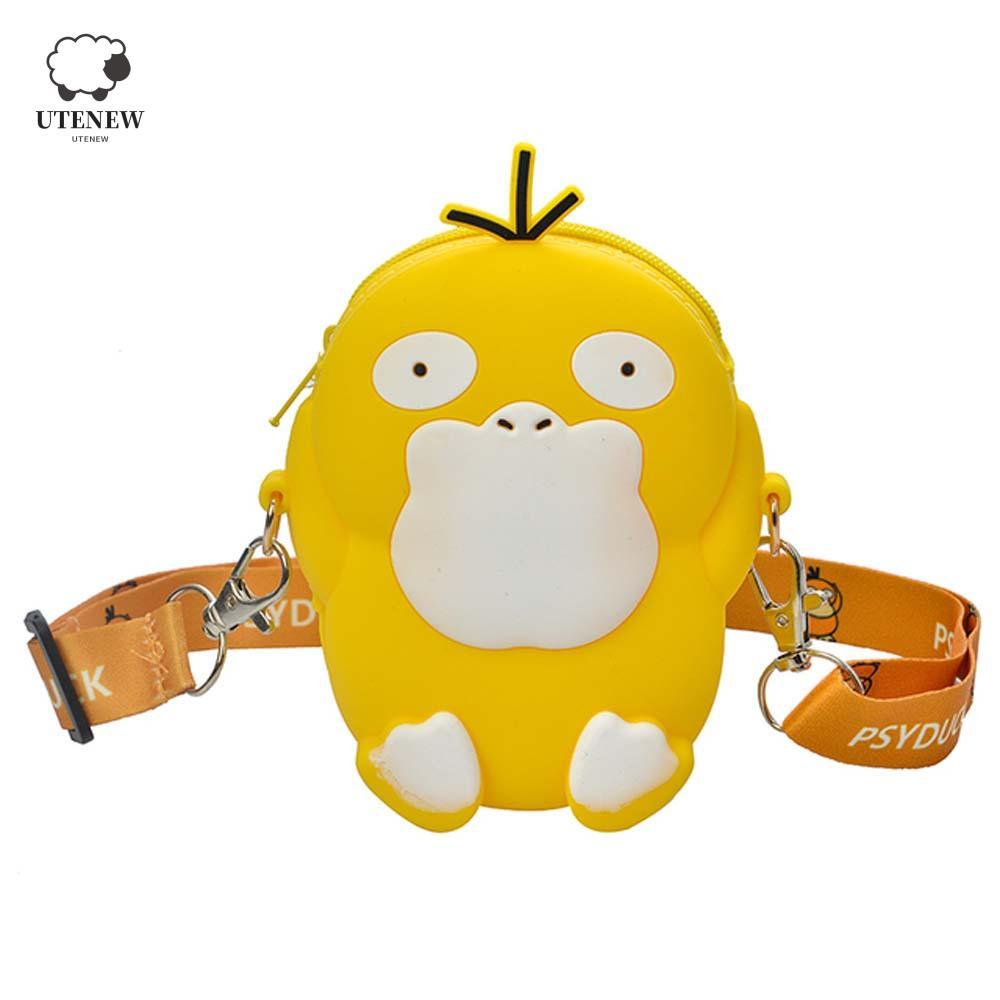 UTENEW Pokemon Go Ví đựng tiền xu Silicon dễ thương kawaii Eevee Squirtle Túi đeo vai trẻ em