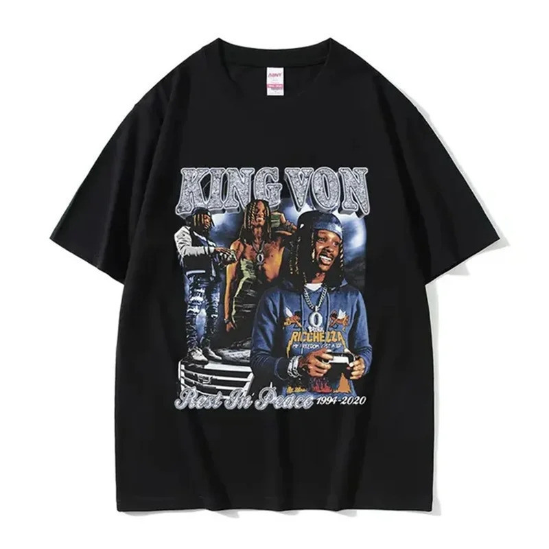 Cc04 K-King Von Rapper Graphic Áo Thun Nam Hip Hop Gothic Thời Trang Tay Ngắn Quá Khổ Cotton