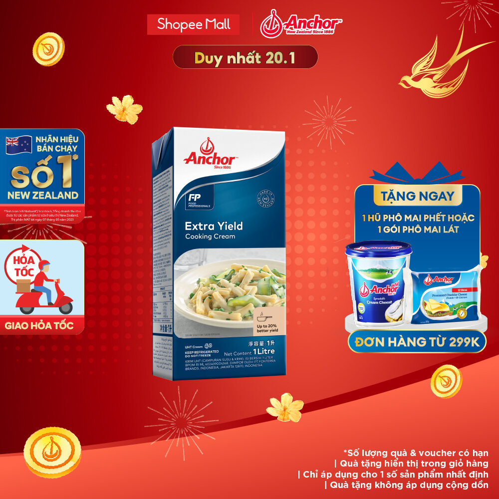 [HỎA TỐC NỘI THÀNH HCM & HN] Kem sữa tươi tiệt trùng để nấu ăn Anchor Cooking cream hộp 1 lít