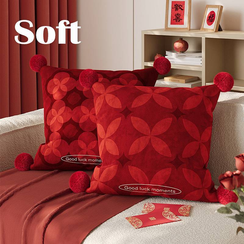 New Year Retro Red Pillow Square Pillow Office Arm Chair Household Living Room Sofa Cushion Removabl