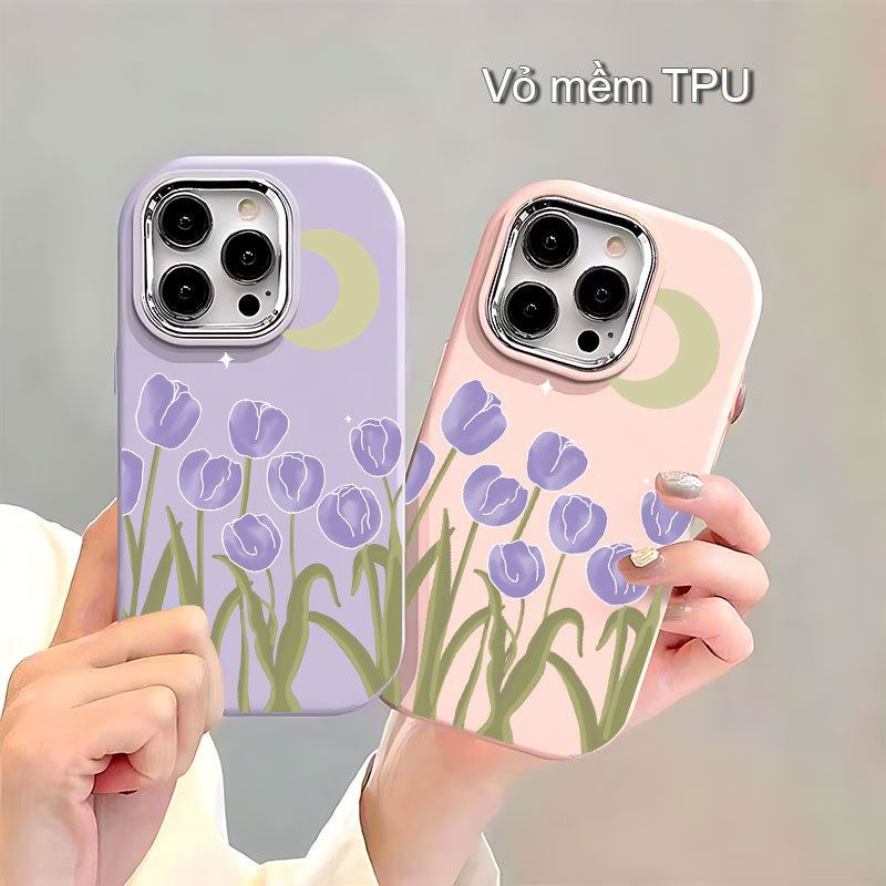 Ốp Lưng Cánh đồng hoa tulip tím cho OPPO A57 2022/A53/A54/A55/A60/A74/A79/A38 TPU Soft Shell chống n