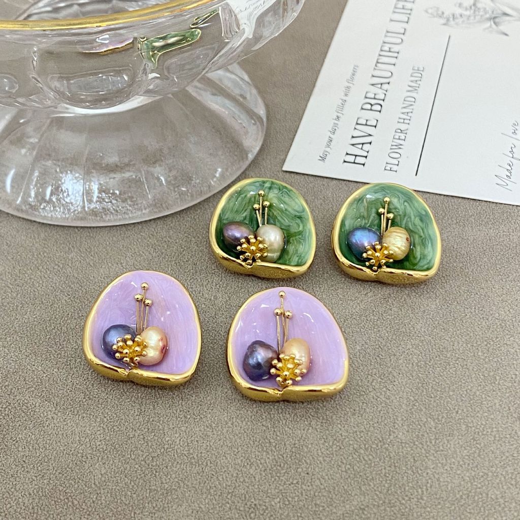 New Chinese Style Oil Painting Earrings for Women Fashion Pearl Flower Earrings Vintage National Ver