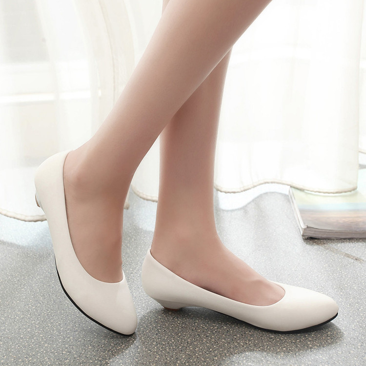 cao gót 7 phân cao gót 5 phân Giày da xuân thu dễ phối gót nhọn 3cm màu trắng