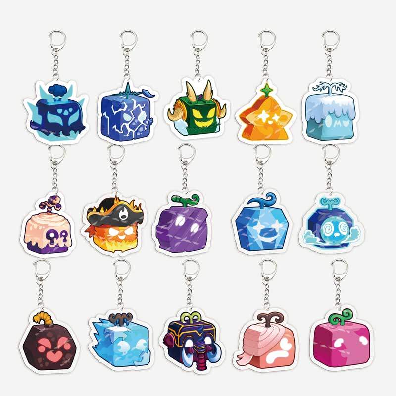 Acrylic Blox Fruits Keychain Keyring Hot Game Fruit Leopard Pattern Box Key chain Pendant Key ing Gi