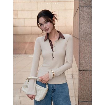Áo Polo KAYLIN Button Polo Top tay dài form ôm chất vải thun gân mịn co giãn phong cách Basic - A139T2