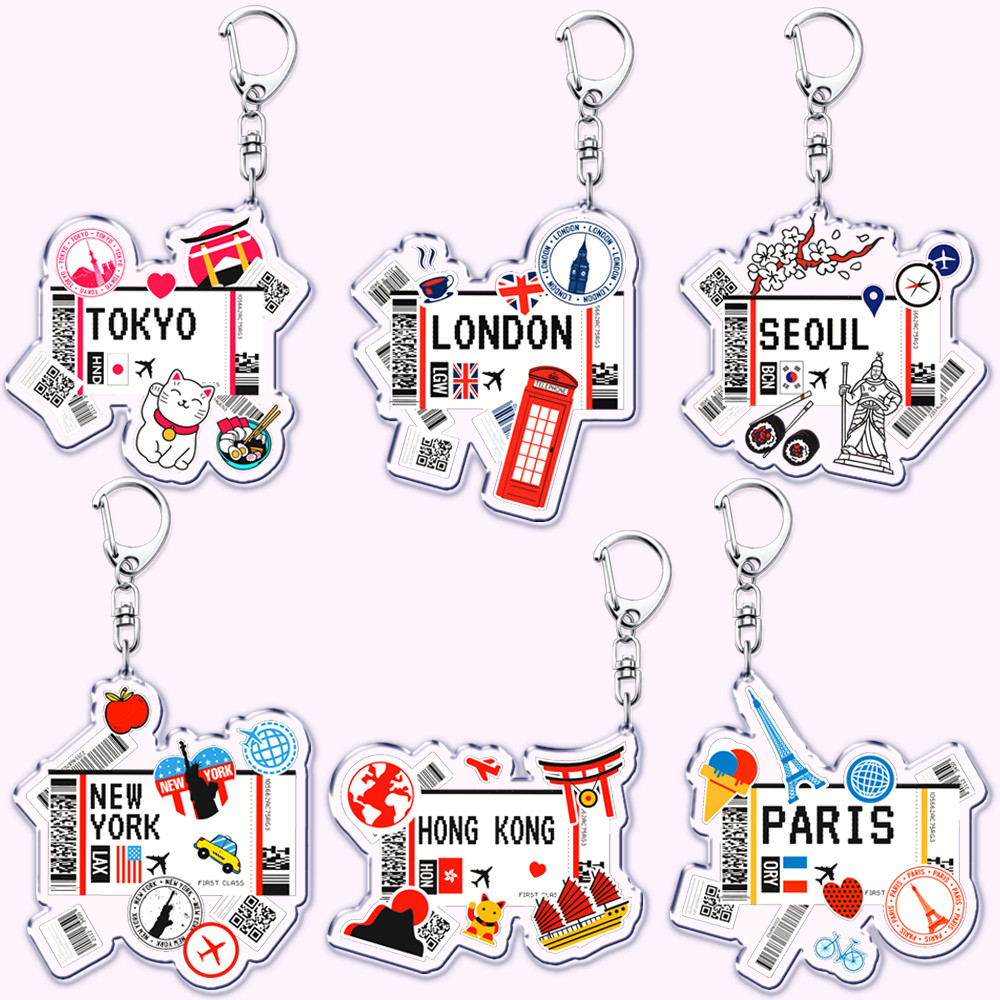 Hot Boarding Pass Keychains for Accessories Bag TOKYO SEOUL PARIS LONDON Travel Souvenir Tickets