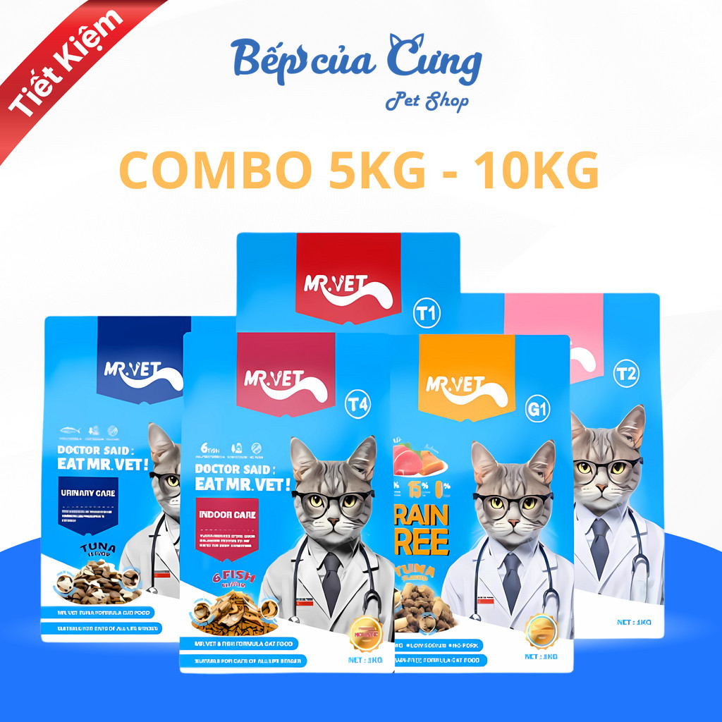 Hạt Mr.Vet / Mr Vet 5KG - 10KG Thức ăn cho mèo hạt Topping Cao Cấp T1, T2, T3, T4, G1 - Bếp Của Cưng