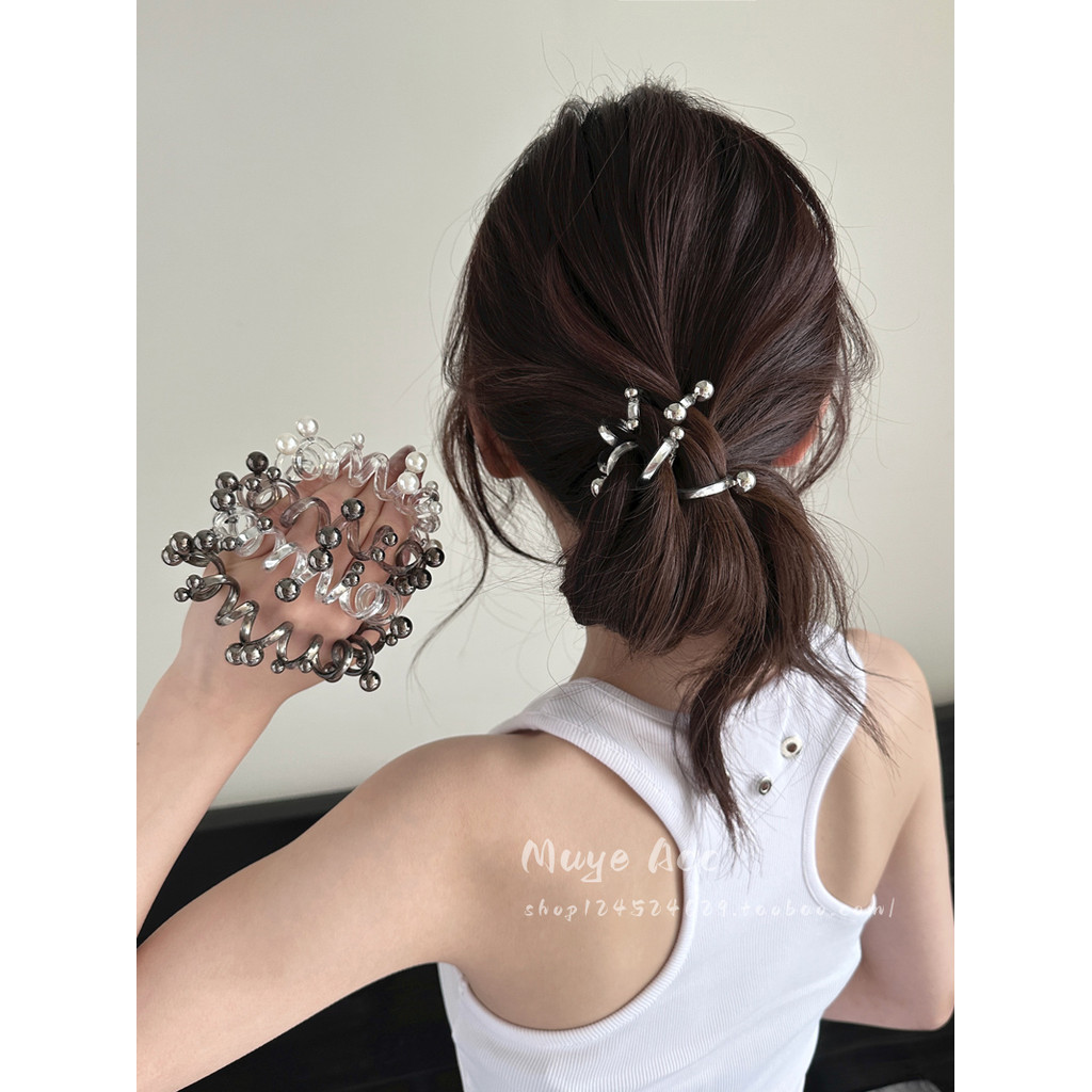 Spot Goods#Sweet Cool Japanese Style Pearl Telephone Wire Hair Tie High Elasticity Durable Hair Band